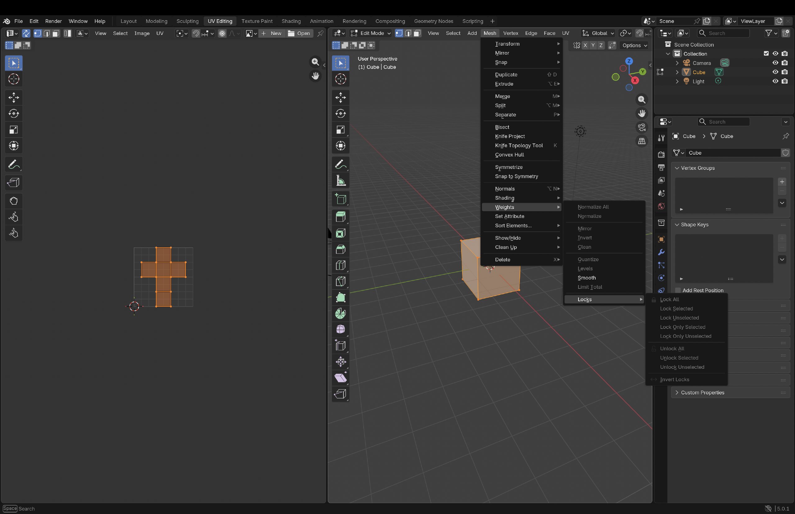 Blender interface with multiple nested menus and dense control panels